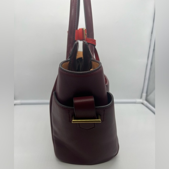 REED KRAKOFF Mini Atlantique Burgundy Red Orange Colorblock Leather Satchel Tote - Picture 10 of 17